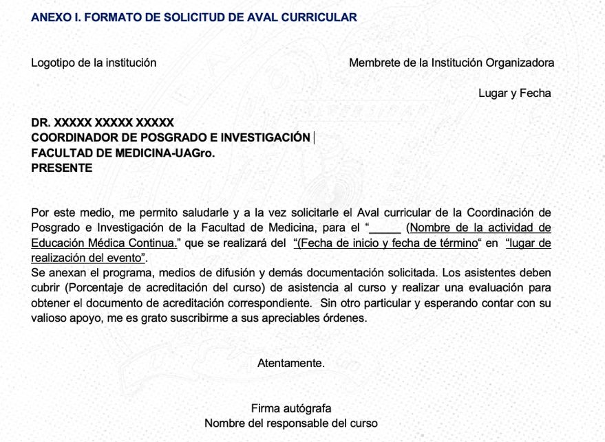 Anexo I - Formato de Solicitud